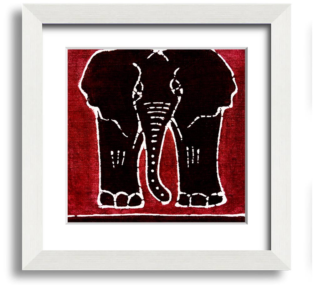 A vibrant Aboriginal Red Elephant framed print showcasing intricate designs and colors, ready to hang on a wall.